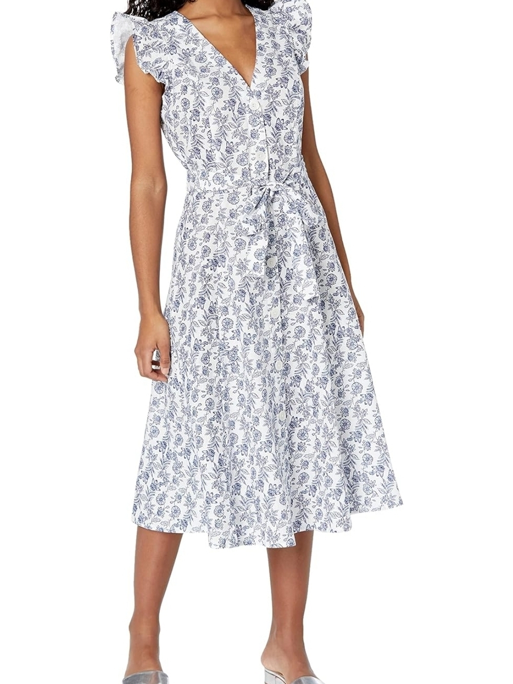Tommy Hilfiger White Midi Dress with Blue Floral Print